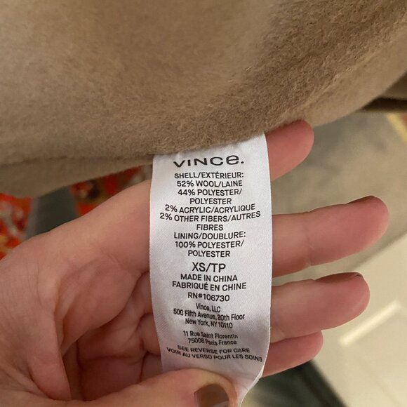 Vince Classic Straight Wool-Blend Camel Coat XS - Picture 4 of 4